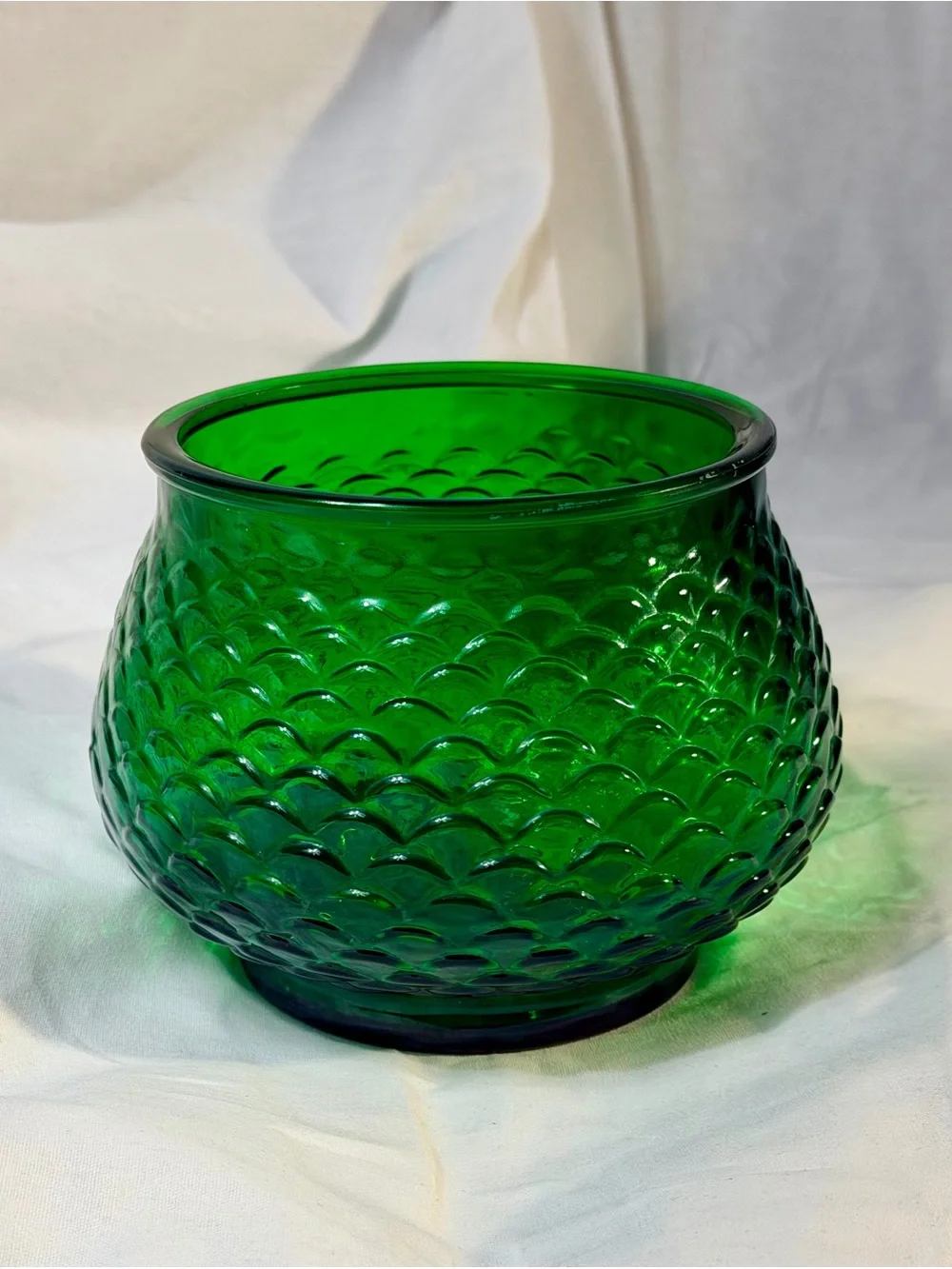 Vintage E.O. Brody Emerald Green Glass Fish Scale Bowl Planter MCM USA